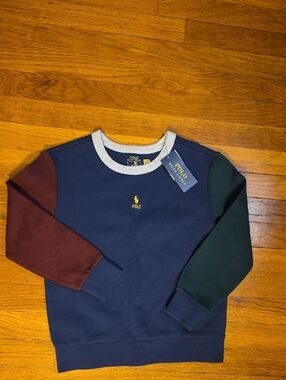 NWT Polo by Ralph Lauren Navy Colorblock Crew Sweatshirt Size 7